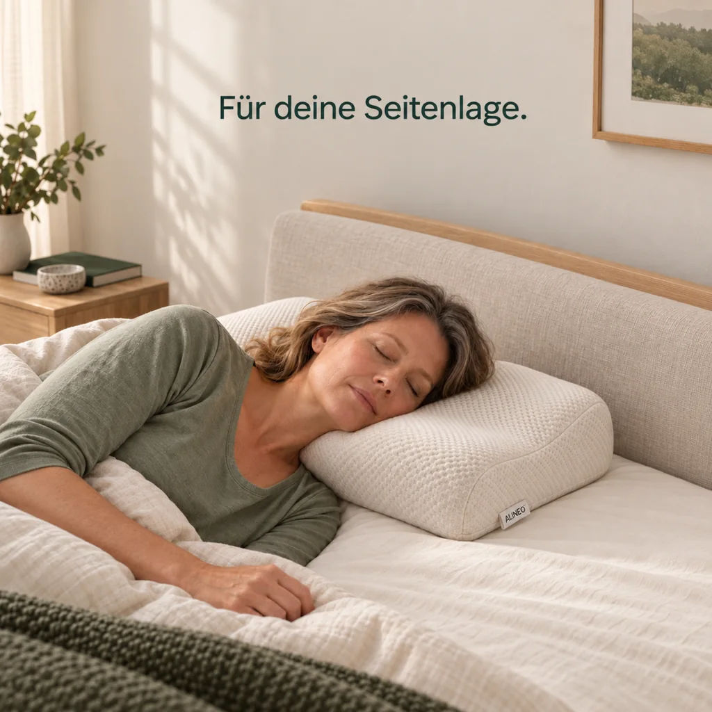 Seitenschläferin auf dem ALINEO Nackenstützkissen